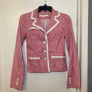 Diane vonFurstenburg pink red white black striped blazer Size 2